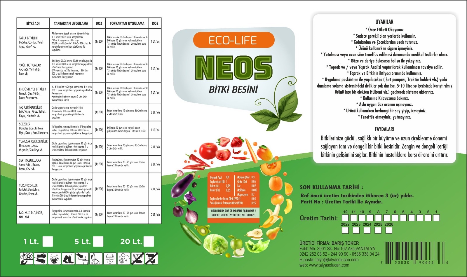 NEOS BİTKİ BESİNİ 20 LT.